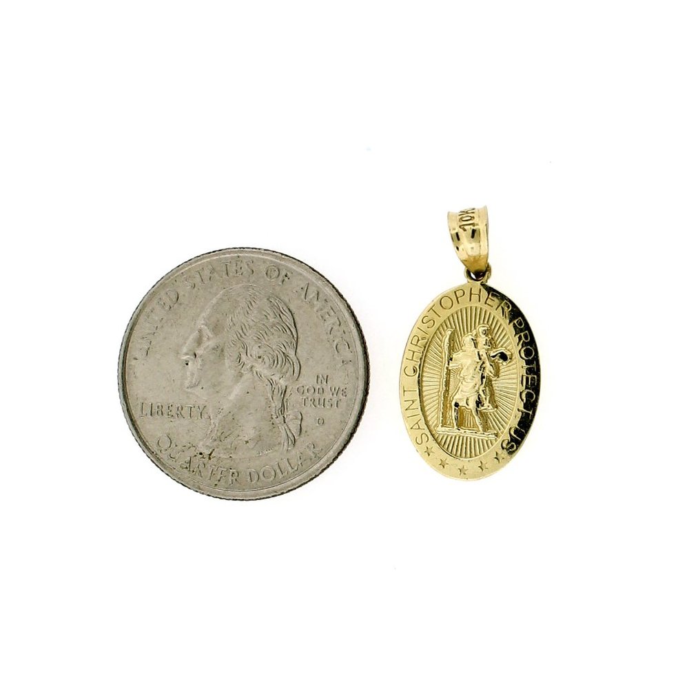 Real 10K Yellow Gold Diamond Cut Saint Christopher Pendant - Picture 5 of 8